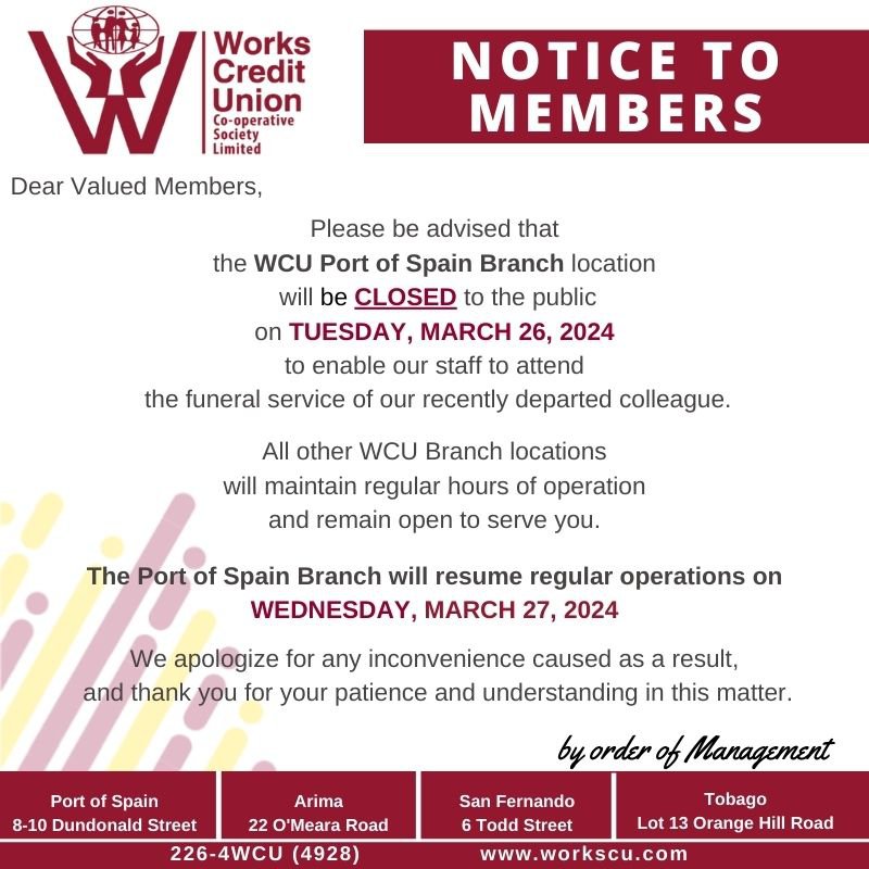 Notice of Office Closure - Port of Spain Branch - March 26, 2024.jpg