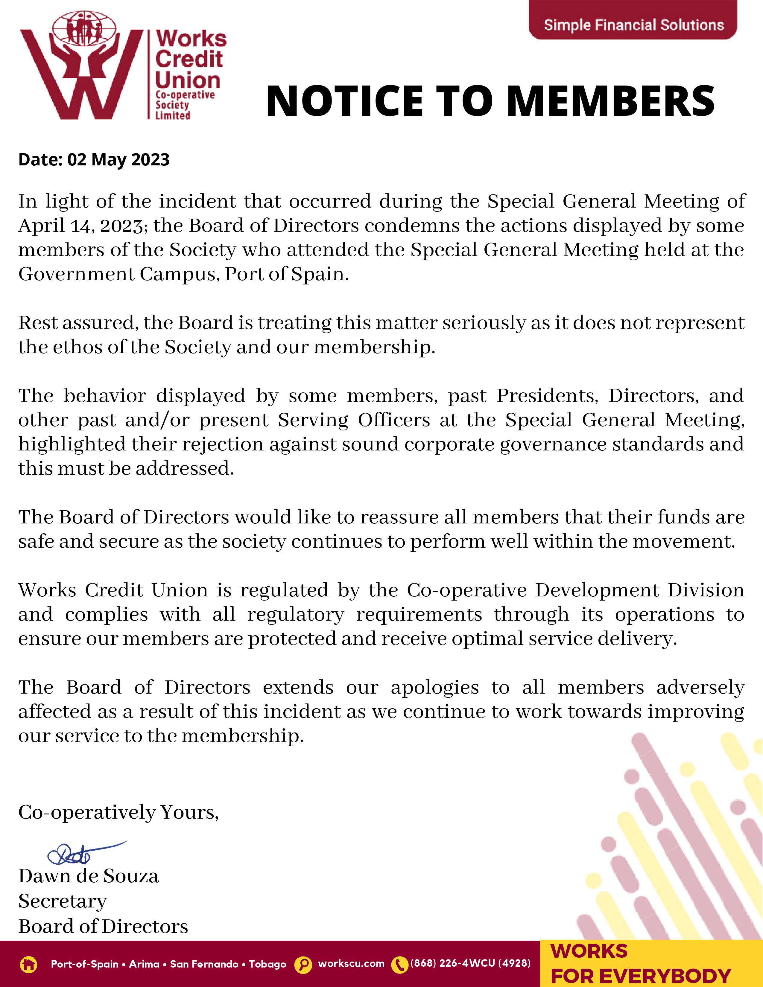 Board of Directors Statement